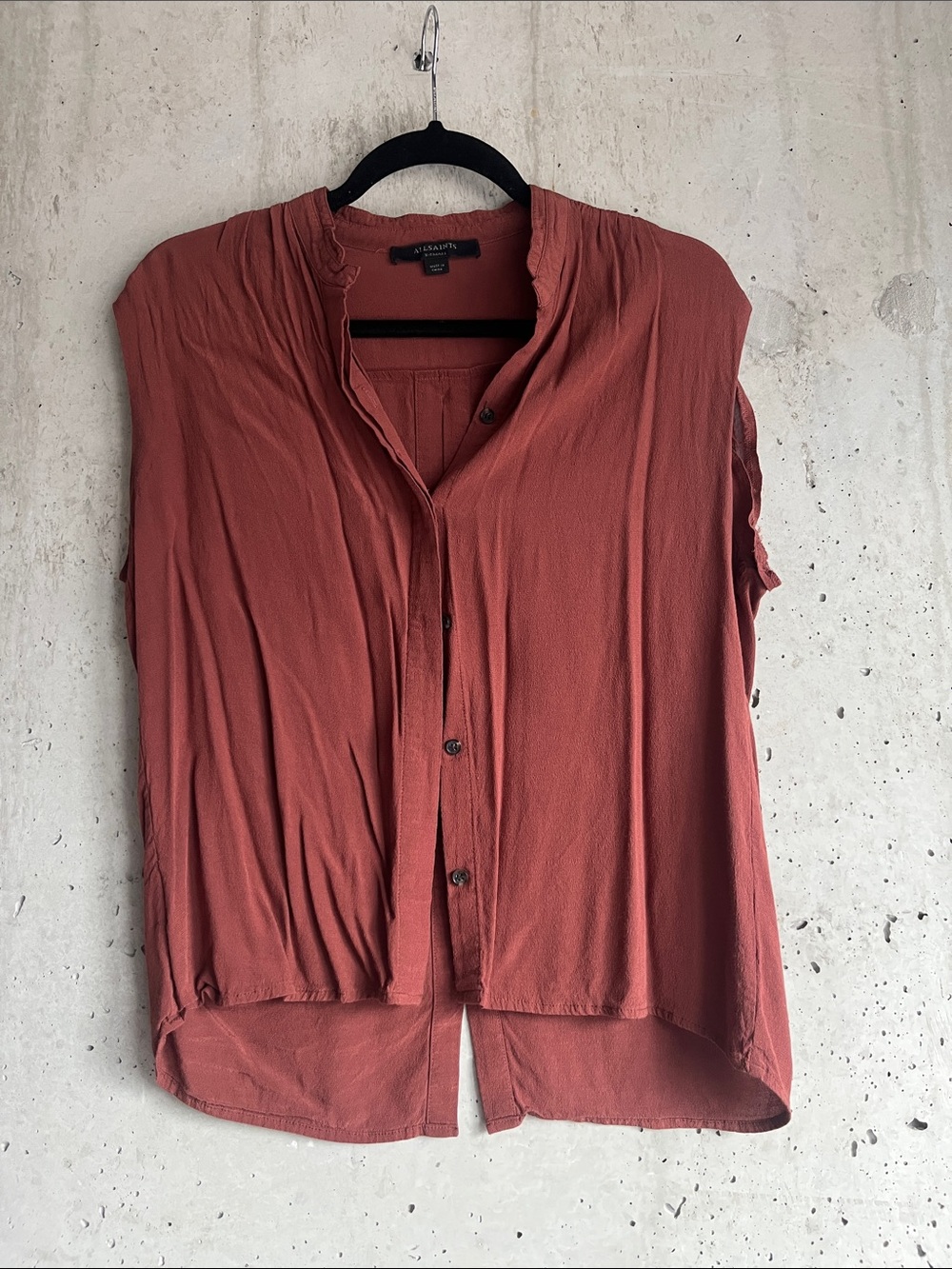 AllSaints Rust Sleeveless Button Down Blouse Boho Minimalist Top